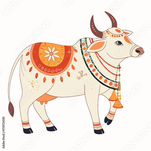 Beautifully adorned sacred cow, a vibrant symbol of prosperity and tradition for festive occasions