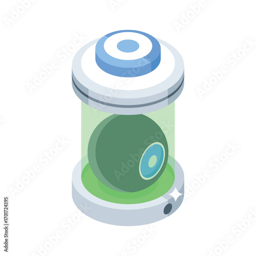 Latest isometric style icon of enclosed robot chamber