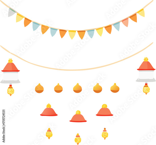 Festive traditional hanging lanterns and bunting vector illustration for celebrations