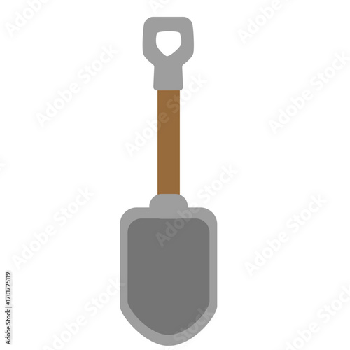 Gray shovel with wooden handle, simple gardening or construction tool illustration perfect for outdoor work themes.

