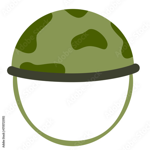 Green camouflage military helmet, combat headgear illustration ideal for army or defense themes.

