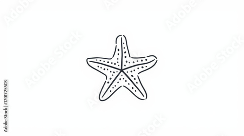 Minimalist starfish doodle illustration. A simple, clean outline sketch of a sea creature for nature themed design projects