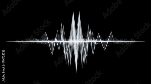 minimalist white line art of a classic 44 techno kick drum waveform