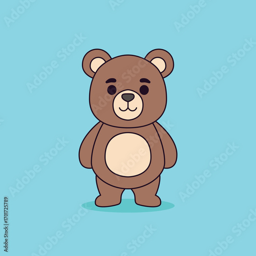 Cute grizzly bear standing cartoon vector icon illustration people holiday icon isolated flat