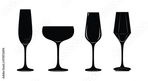 Elegant assortment of silhouette barware glasses for wine and cocktails vector