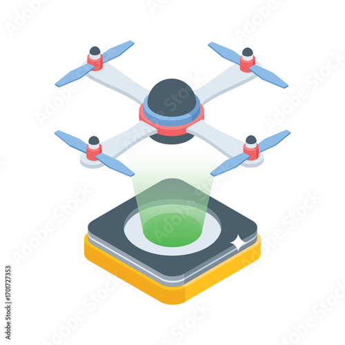 Easy to use isometric style icon of drone hologram unit