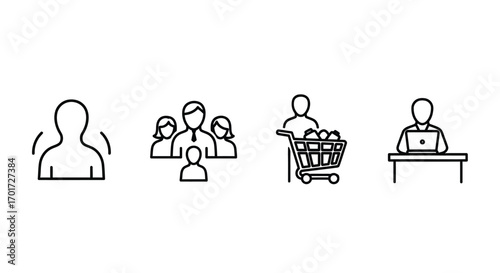 Set of line art icons representing different people and activities simple icons vector
