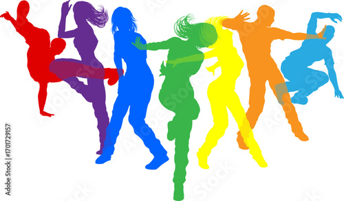 Street dancers dancing silhouette hip hop dance silhouettes poses set