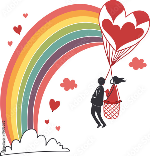 Vibrant rainbow forming a loving heart shape graphic element
