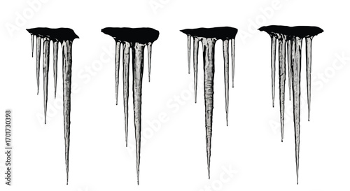 Realistic icicles hanging down transparent background for winter season and frosty weather designs vector