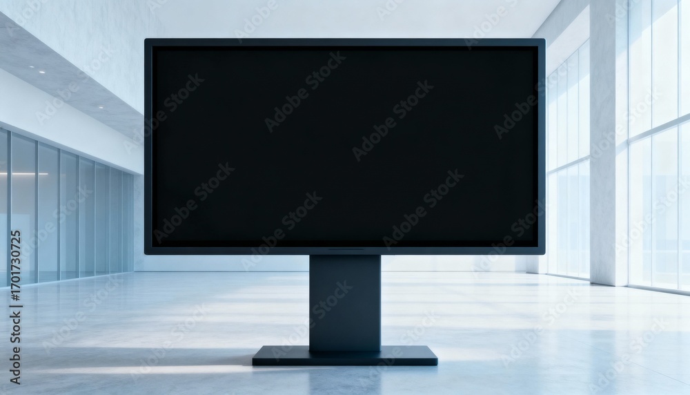 Fototapeta premium Blank Display Screen Mockup in Modern Minimalist Interior for Advertising and Informational Presentation