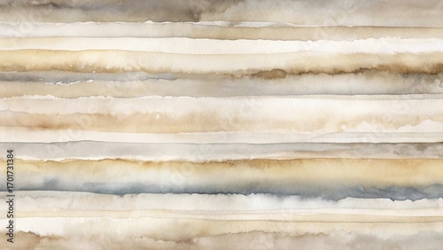 Soft, layered watercolor stripes in neutral earth tones evoke calm, natural beauty for serene backgrounds and textures.