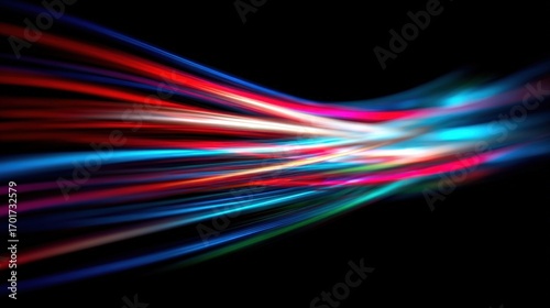 Dynamic Abstract Light Trails Against Black Backdrop, Evoking Speed, Technology, and Futuristic Concepts