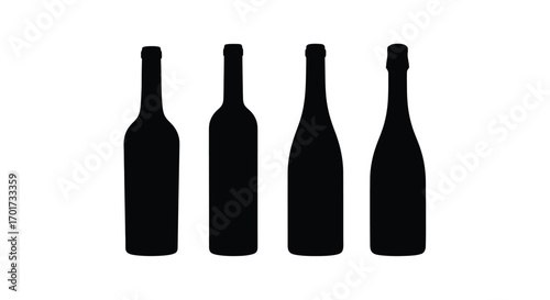 Four dark glass bottles lined up side by side isolated on white for beverage presentation vector