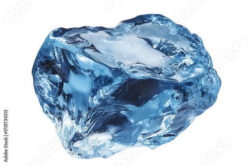 A rough, blue ice crystal, isolated on transparent background