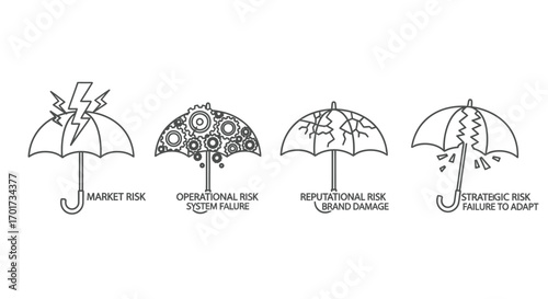Four unique artistic umbrellas showcasing abstract designs and intricate details overhead vector