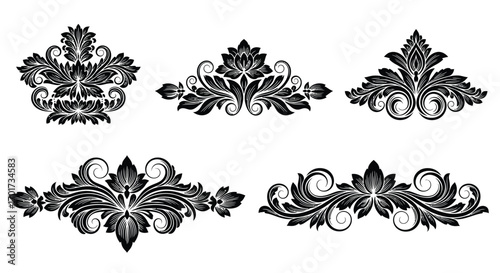 Ornate damask flourish embellishments classic vintage decorative elements collection set vector