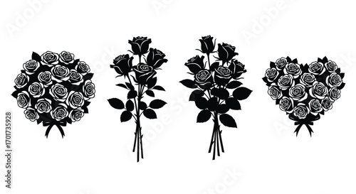 Elegant rose bouquets arranged in various shapes for romantic floral designs vector