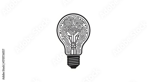 Conceptual illustration of a light bulb with an integrated circuit board, symbolizing technology, innovation, and smart ideas