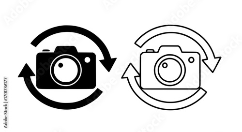 Camera rotate refresh icon symbol two styles outline filled arrows circular motion