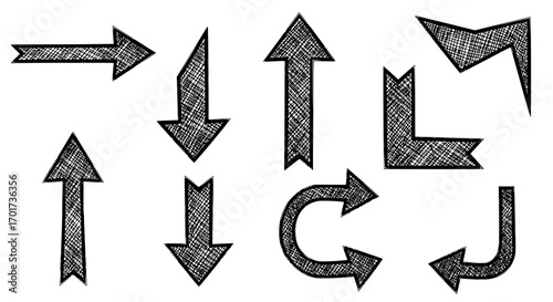 Hand-drawn arrow collection diverse directions and styles for creative projects guidance navigation