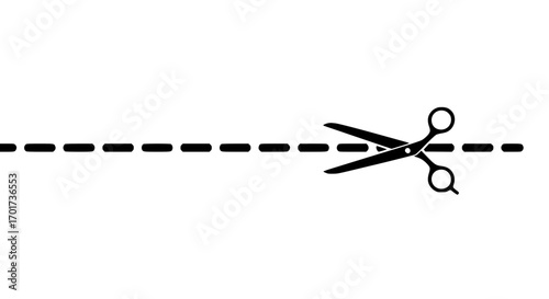 Scissors cutting dashed line symbol ready for separation and clipping graphic element