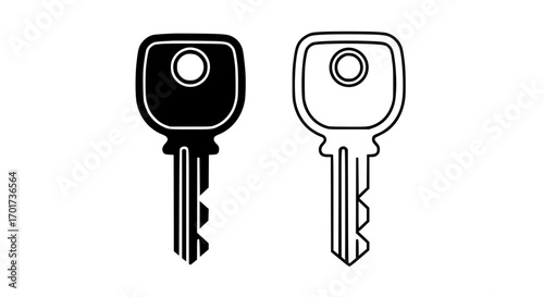 Two keys one solid black and one outline sketch represents security access and solutions
