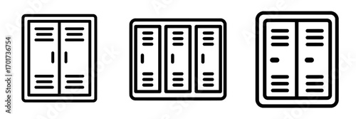 A modern icon depicting school lockers in a simple line style, suitable for use on a white background in eps 10 format as a symbol or logo illustration