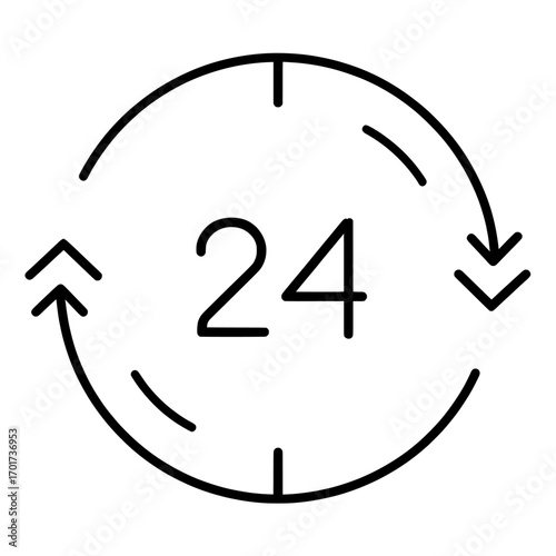 The 24 hours icon is a modern symbol for use on the web, computers, and mobile apps