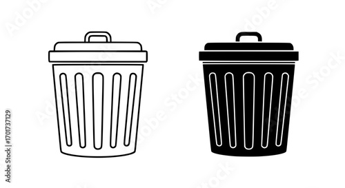 Two trash can icons one outline one filled showing waste disposal and recycling options for general use