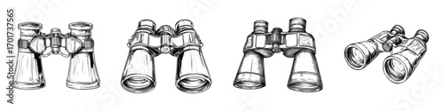 Modern military binoculars are isolated. An optical device with lenses and zoom, symbolizing hunting and sport equipment
