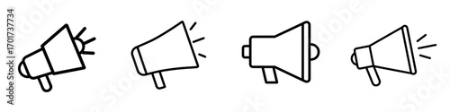 Modern design featuring a megaphone icon, sign, and symbol