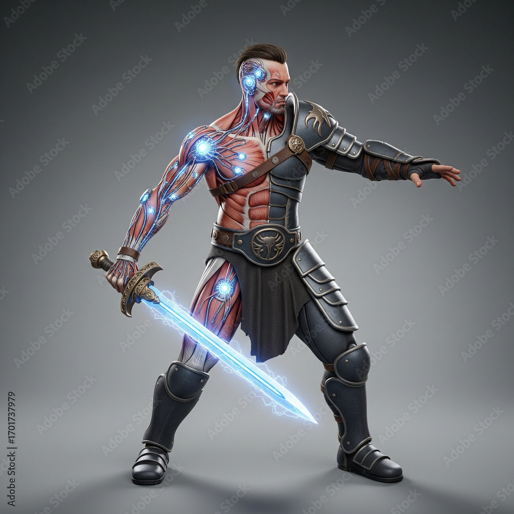 Obraz premium Cybernetic Warrior with Energy Sword