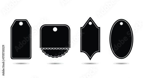 Collection of black blank price tag shapes for retail and promotions isolated on white vector