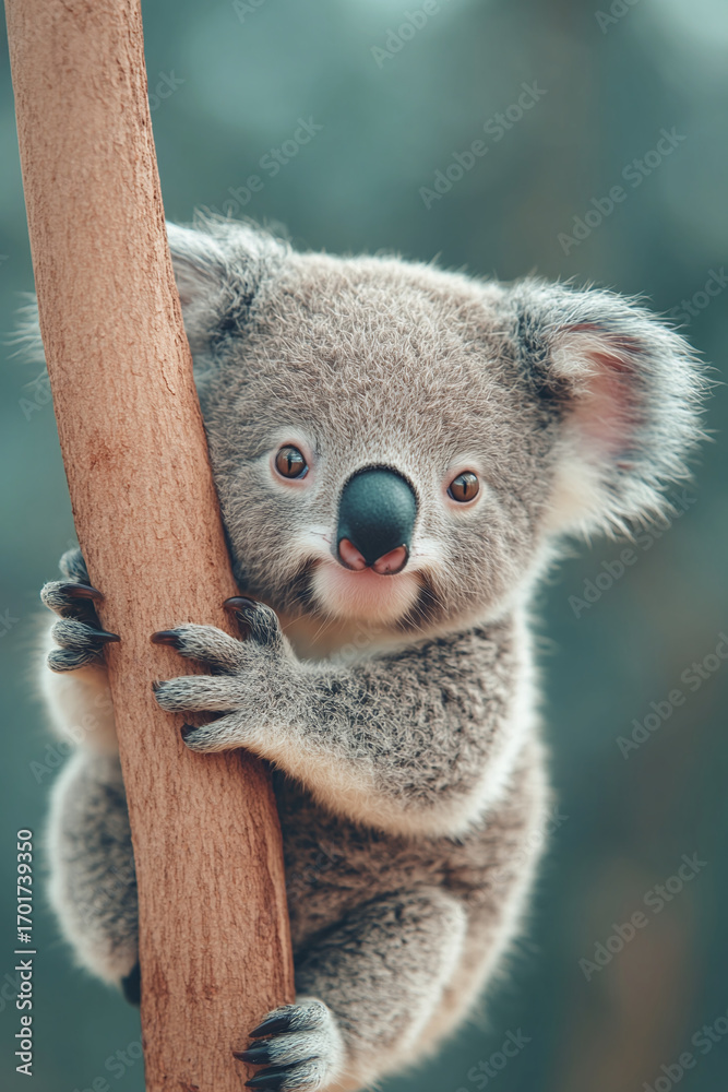Naklejka premium A Precious Baby Koala on a Tree Branch