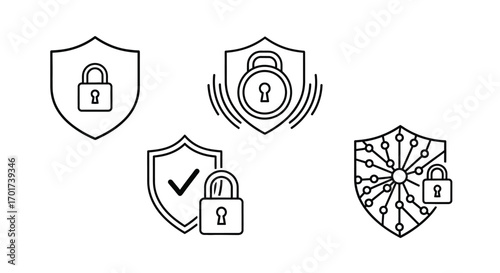 Hand drawn security icons representing data protection and cybersecurity concepts vector