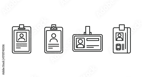 Set of four hand drawn style identification card icons simple outline graphics for access and security vector