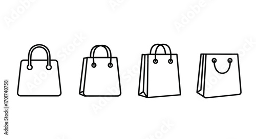 Hand drawn shopping bags collection set four simple icons for retail and e-commerce design elements vector