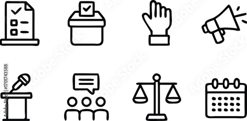 Politics and Law Icons Set document checklist 
