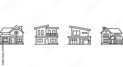 Diverse collection of modern and traditional house architectural sketches and blueprints vector