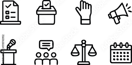 Politics and Law Icons Set document checklist 
