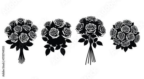 Four black and white rose bouquets romantic floral arrangements for design projects vector