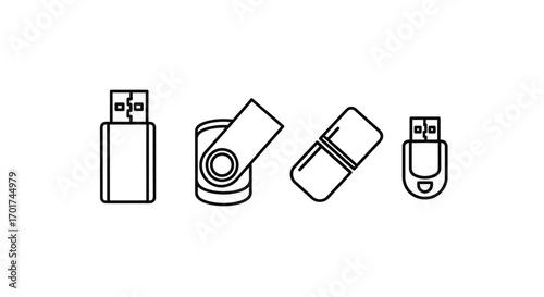 Collection of usb flash drives and storage devices icons isolated on vector
