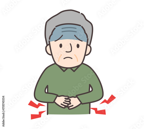お腹が痛い高齢男性のイラスト