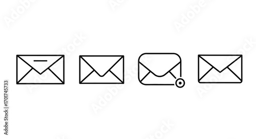 Set of four hand drawn envelope icons symbolizing email communication and message delivery vector