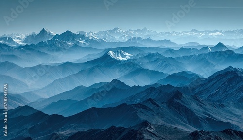 Wallpaper Mural Majestic mountain range aerial view serene blue atmosphere. Torontodigital.ca
