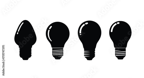 Four silhouette light bulbs with different shapes representing ideas and inspiration vector