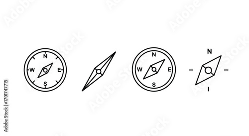 Hand drawn compass icons set nautical navigation tools exploring adventure travel destination guidance vector
