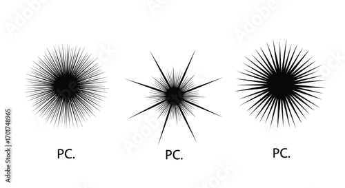 Abstract starbursts explosions radial patterns three unique designs energetic motion effects vector