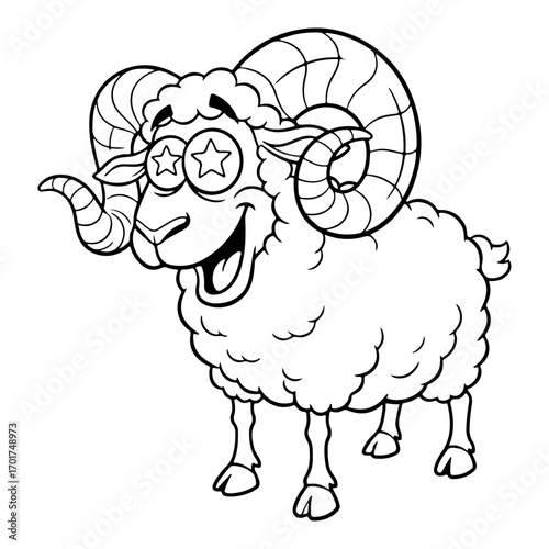 A black and white image of a funny sheep, great for animal farms, agricultural blogs, or commercial product packaging and websites based on village life.
